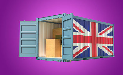 Freight Container with United Kingdom flag 