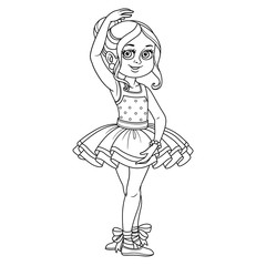Cute girl in carnival costume of a ballerina outlined for coloring page