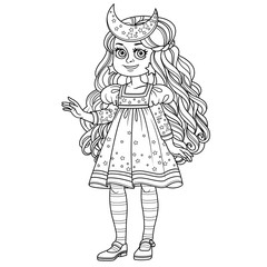 Cute girl in carnival costume New year's night outlined for coloring page