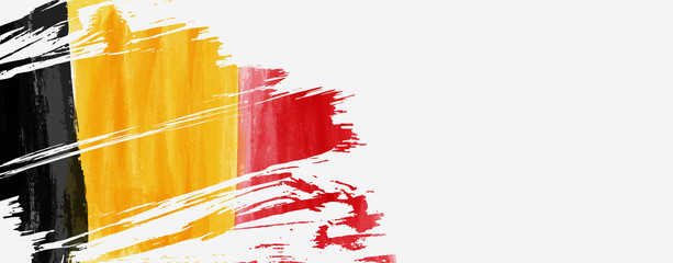 Banner with grunge painted flag of Belgium - obrazy, fototapety, plakaty