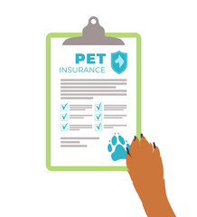 Pets and Animal insurance concept. Vector illustration. Insurance policy form on the clipboard.