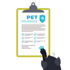 Pets and Animal insurance concept. Vector illustration. Insurance policy form on the clipboard.