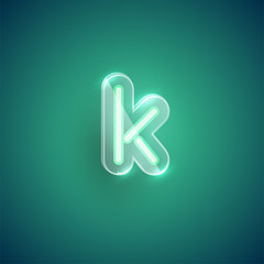 Realistic neon K character with plastic case around, vector illustration