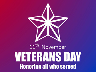 Veterans Day 11th of November. Honoring all who served. Red five-pointed star. Vector illustration