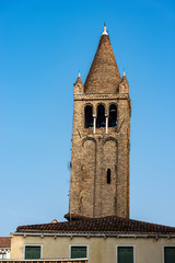 Venice, bell tower of the Church of San Barnaba (Saint Barnabas the apostle) in Romanesque style. UNESCO world heritage site, Veneto, italy, Europe
