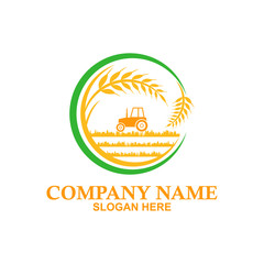 vector logo design for agriculture, agronomy, wheat farm, rural country farming field, natural harvest