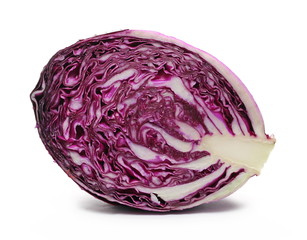 Fototapeta premium Red, purple cabbage head cut in half isolated on white background