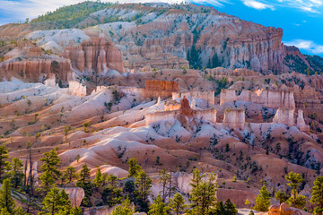 beautiful landscape in Bryce Canyon with magnificent Stone formation like Amphitheater, temples,...