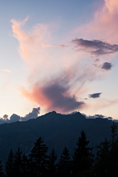French alps sunset with beutiful clouds