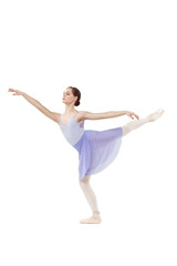 Fototapeta premium Actress Russian ballet,young ballet dancer performing complex elements on a white background ,awesome dance event demonstration