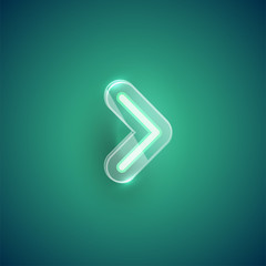 Realistic neon 'guillemet' character with plastic case around, vector illustration