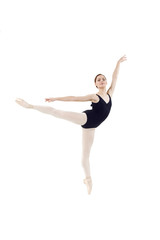 Fototapeta premium Actress Russian ballet,young ballet dancer performing complex elements on a white background ,awesome dance event demonstration