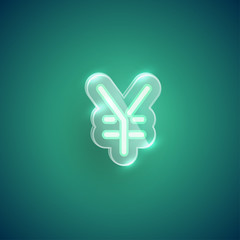 Obraz premium Realistic neon 'yen/juan sign' character with plastic case around, vector illustration