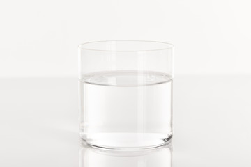 clear fresh water in transparent glass isolated on white