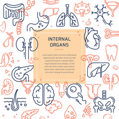 Medical template with a seamless pattern of multicolor linear icons of internal human organs