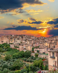 Fototapeta premium Sunset Over Colorful Old Buildings in Siena Italy