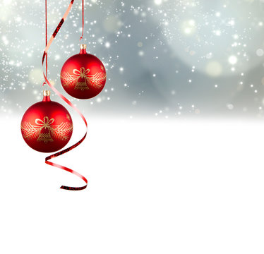 Christmas celelbration balls with blur background and free space for text 