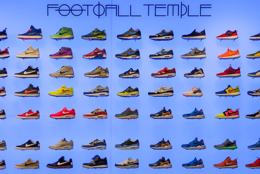 Football Temple. Nike trainer shop window display
