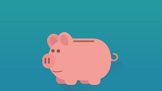 Pi&egrave;ce de monnaie qui tombe dans un cochon tirelire (Flat design)
