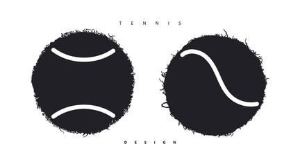 Set of black vector tennis balls on a white background.