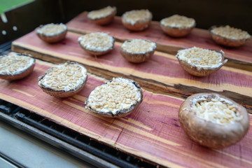 grilling portobello mushrooms on cedar plank