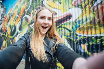 Very beautiful girl student doing selfie instagram for Europe