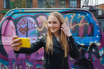 Very beautiful girl student doing selfie instagram for Europe