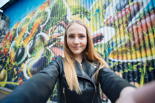 Very beautiful girl student doing selfie instagram for Europe