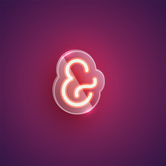 Realistic neon 'and/et' character with plastic case around, vector illustration