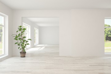 Empty room in white color. Scandinavian interior design. 3D illustration