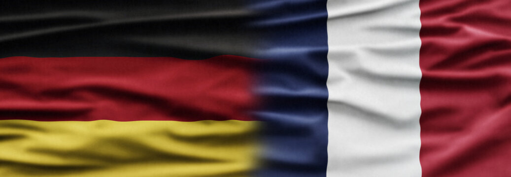 Political relationships. French Flag and German flag background with national colors. Partnership and conflicts. Europe.