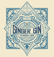 Gin Label with floral ornaments