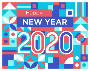 Happy New Year 2020 in Pink and Blue Abstract Geometric Shapes Style