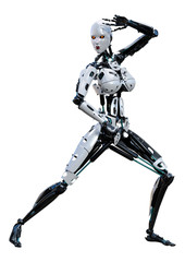 3D Rendering Female Robot on White