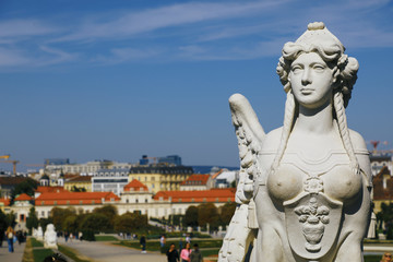 Fototapeta premium Vienna, Austria - 19 September 2019: The view on the Belvedere garden and the center of Vienna