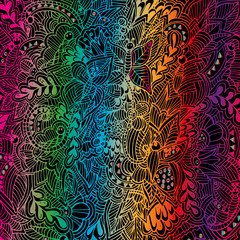 Abstract floral pattern, drawn by hand, circles, lines, leaves