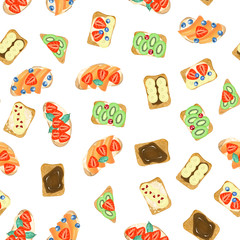 Seamless pattern of sweet sandwiches, hand drawn isolated on a white background