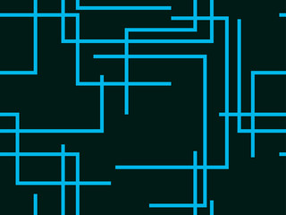 Blue lines on a black background seamless pattern. Striped abstract geometric background in memphis style. Vector illustration