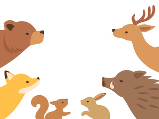 見上げる森の動物たちのイラスト