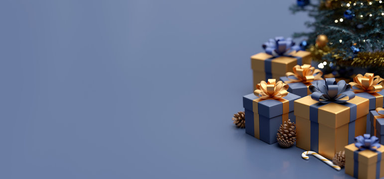 Christmas background with christmas gifts decoration - 3d rendering