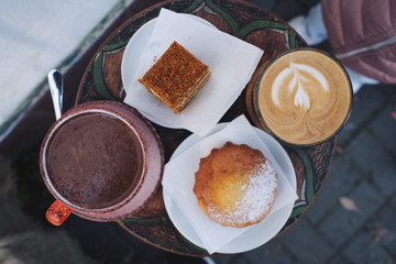 Great morning breakfast with coffee and sweets