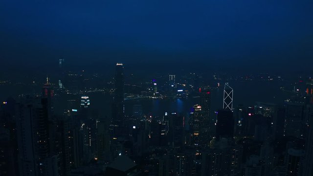 Aerial view Hong Kong skyline from Victoria Peak at night