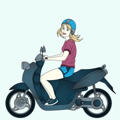 Fototapeta na wymiar girl on scooter
