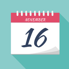 Calendar icon. Calendar Date - November 16. Planning. Time management.