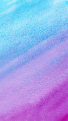 Abstract watercolor vertical orientation background.Turquoise blue and purple lilac pink colors gradient. Hand drawn template with paper texture for banners, poster, invitation, card, fabric and web.