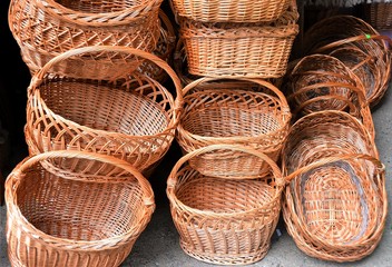 wicker baskets for sale at the market