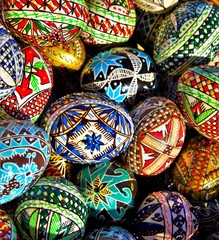 Traditionally painted eggs in Bucovina - Romania. 18.Oct.2018 Egg painting is an ancient custom in Romanian tradition.