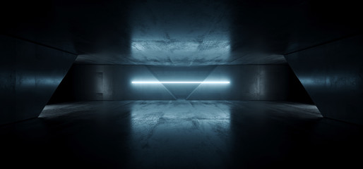 Alien Sci Fi Dark Futuristic Empty Cement Concrete Reflective Grunge Hall Underground Laser Beam Blue Garage Night Background Laser Line 3D Rendering