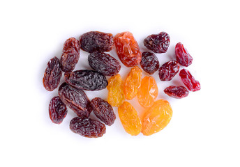 Raisins isolated on white background.