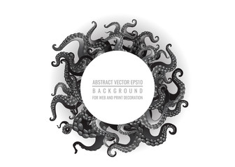 Futuristic background with black and white tentacles of an octopus frame © PollyW